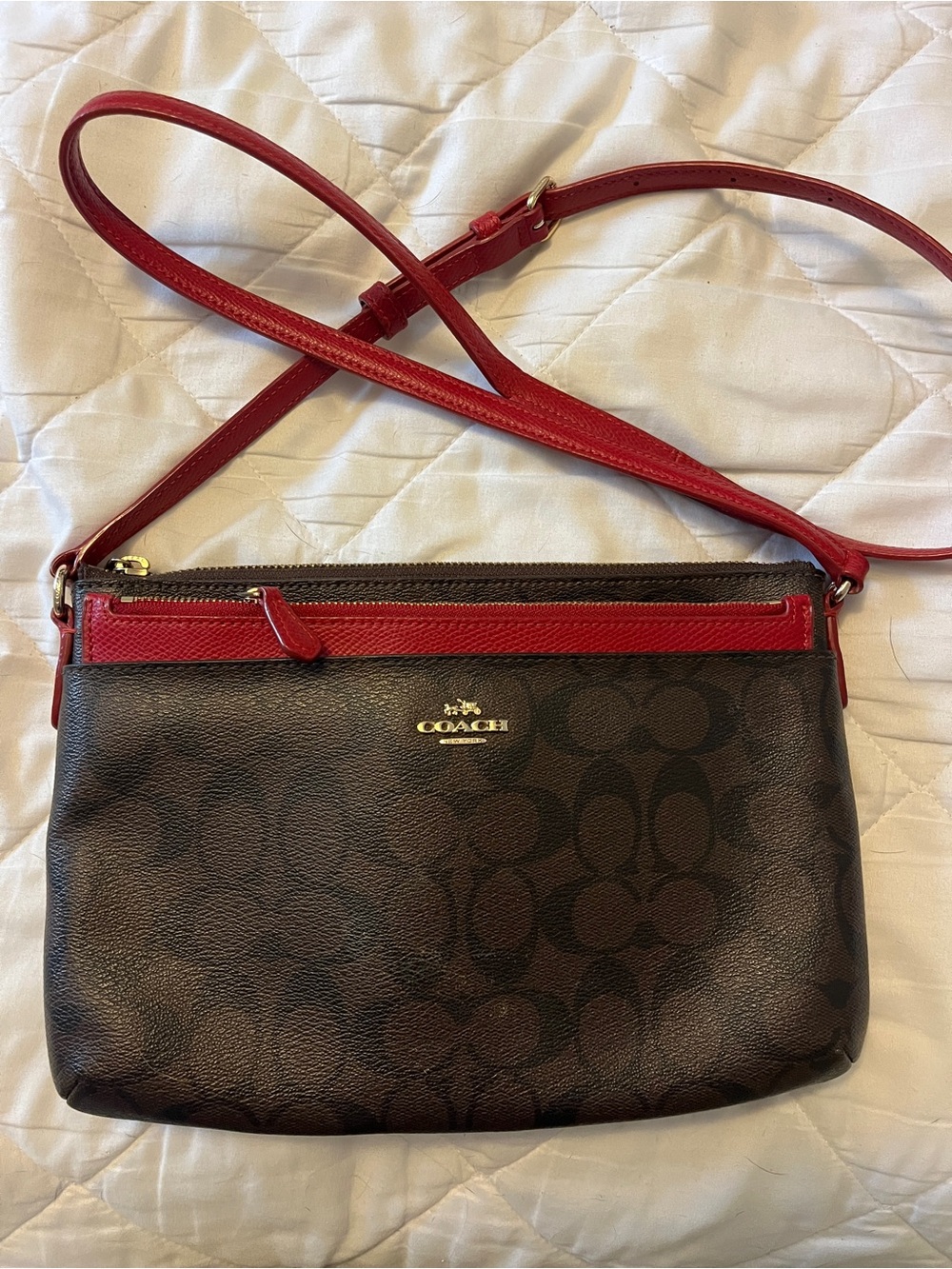 Coach Brown and Red Leather Crossbody Bag